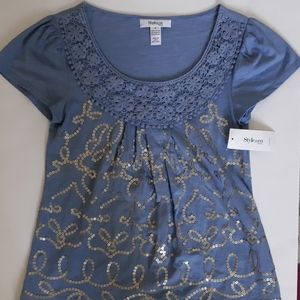 Style & co. Blue Short Sleeved Blouse w/ Sequins